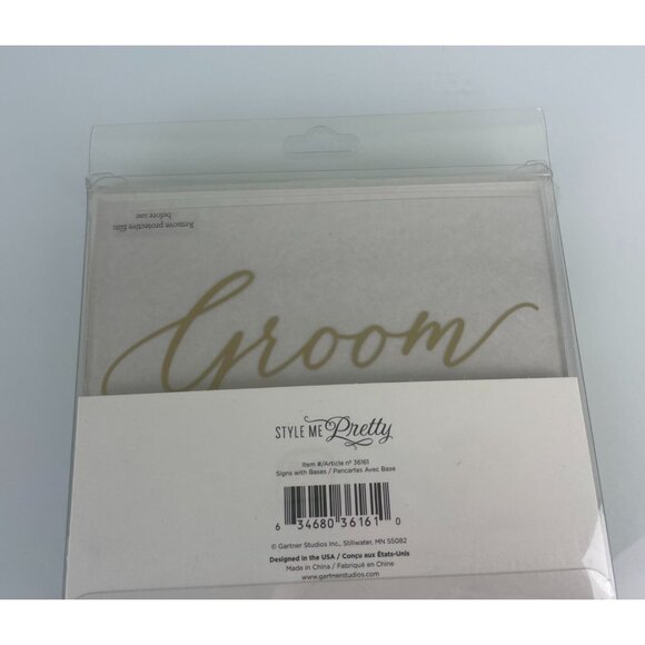 Style Me Pretty Clear Bride & Groom Signs w/ Bases, Gold Text Wedding Decor - Picture 8 of 8